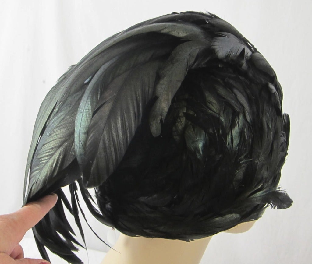 Celebrity Jack McConnell Flapper Iridescent Feather Cloche For Sale 1