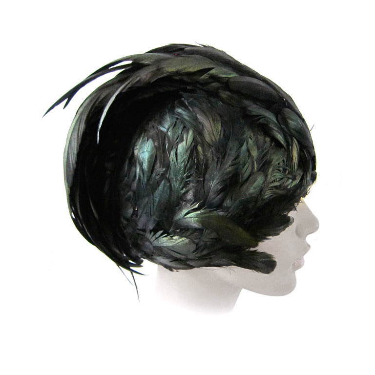 Celebrity Jack McConnell Flapper Iridescent Feather Cloche For Sale