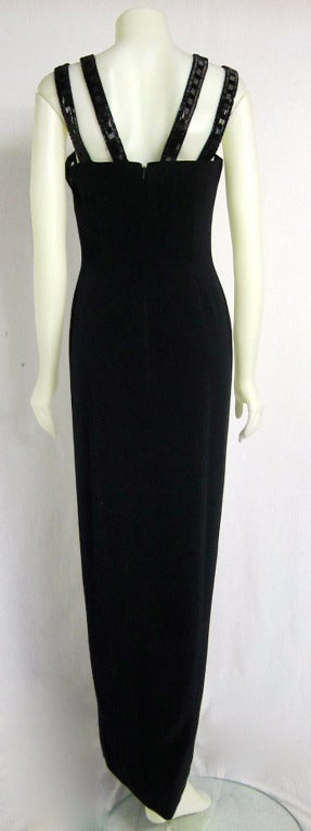 Oleg Cassini Black Jet Beaded Cage Column Formal Evening Gown