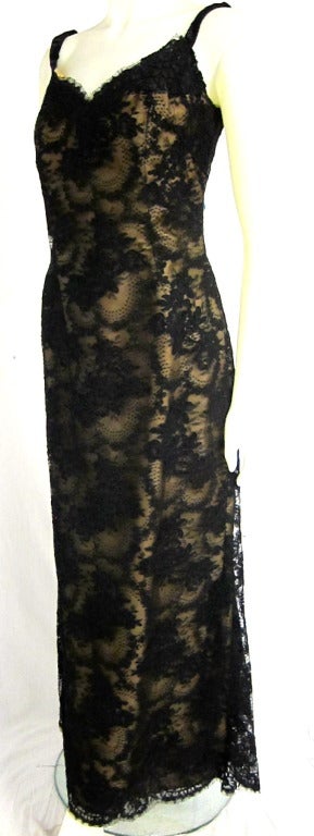 Victor Costa Black Lace Illusion Formal Ball Gown Dress In Excellent Condition For Sale In San Francisco, CA