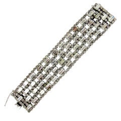 Vintage 1960 Wide Chunky  Prong Set Square Rhinestone Bracelet -Glamor