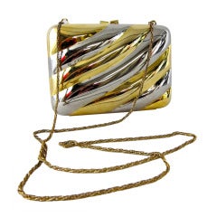 Vintage Gold Silver Ace Metrical Hard Case Handbag Clutch -Optional chain strap.