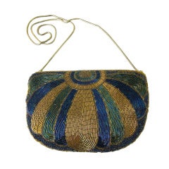 Vintage Art Deco Egyptian Style  Beaded Clutch Hand bag-Gold & Blue