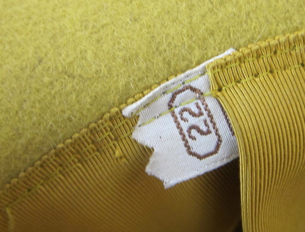 1960s Golden Mustard Faux Fur  Italian Hat-Big Satin Bow For Sale 1
