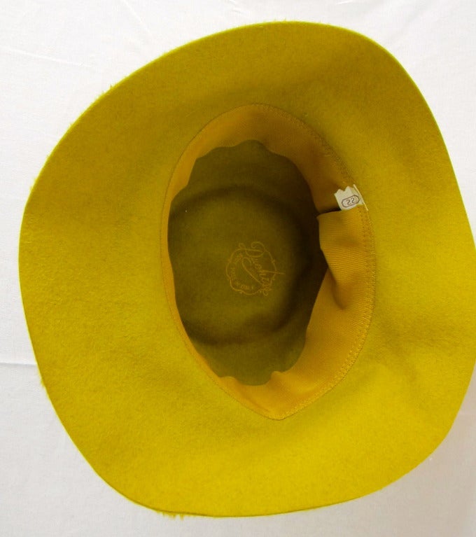 1960s Golden Mustard Faux Fur  Italian Hat-Big Satin Bow For Sale 3