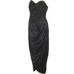 Elegant  Silk Strapless Black Sequin Bodice Formal Gala Dress