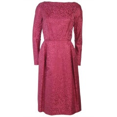 Hot Fuschia Satin Brocade Sexy Scooped Back Long Sleeve Party Dress-Mad Men!