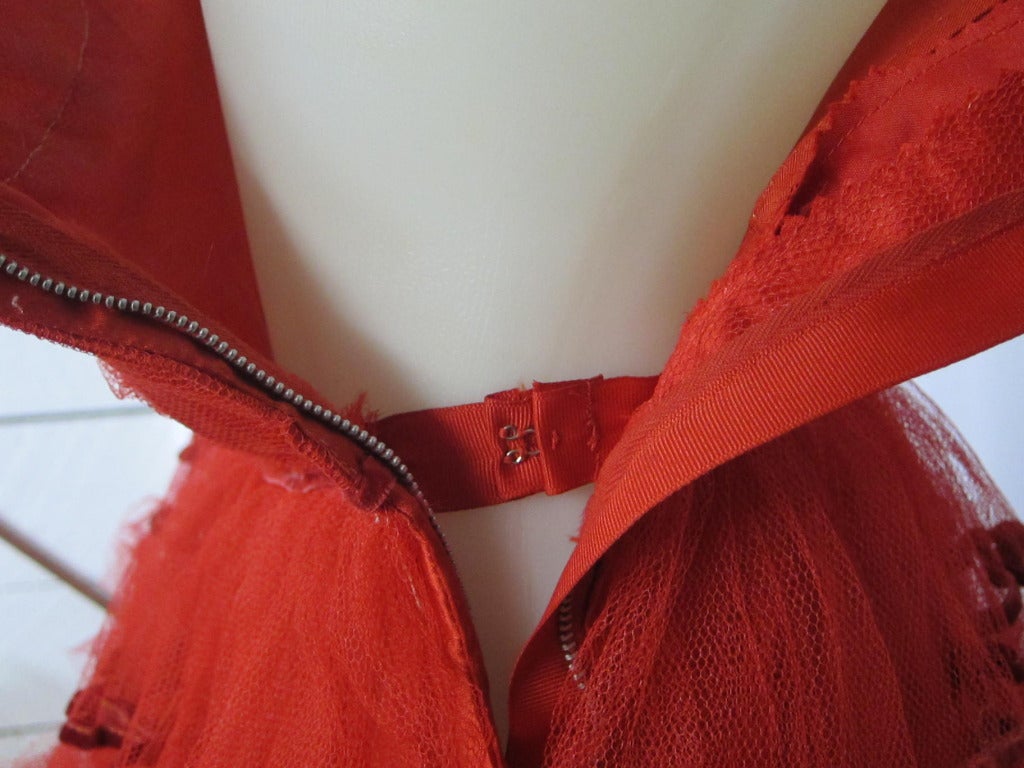 1950s Strapless Holiday Red Tulle Party Wedding Dress For Sale 1