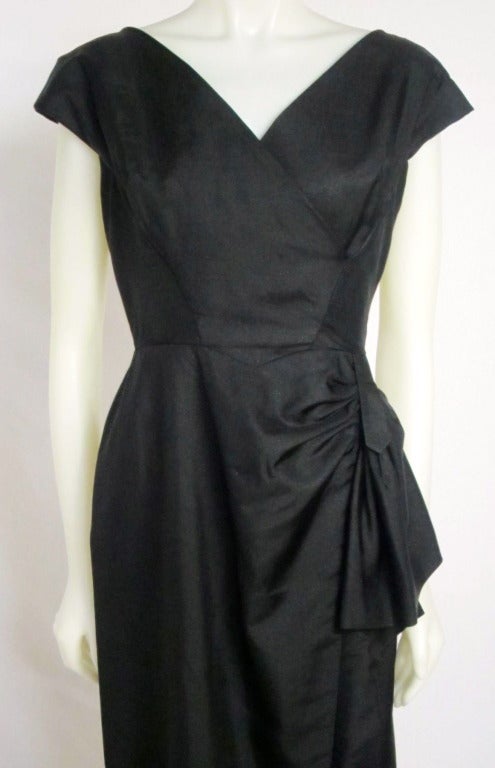 1950s Black Side Sash Wiggle Sheath Cocktail  Dress -Sexy!