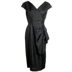 Vintage 1950s Black Side Sash Wiggle Sheath Cocktail  Dress -Sexy!