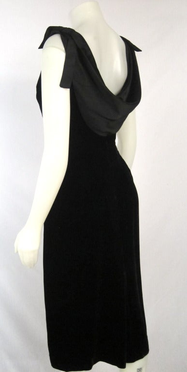 1950s Draped  Cowl Back & Front Shoulder  Bows Velvet Cocktail Party Dress