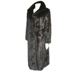 Used 1960S Black Brown Mink Coat- Elaborate Embroidered Lining