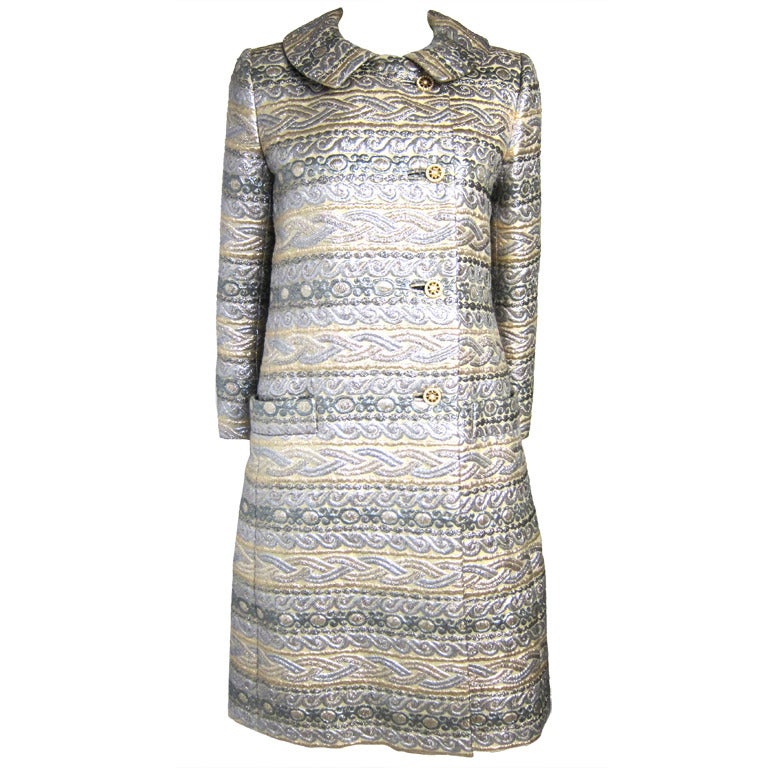 1960s Elizabeth Arden Silver and Gold Metallic Coat For Sale at 1stDibs