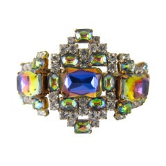 Vintage Night Rainbow Bejeweled  Prong Set Stones  Clamper Bracelet