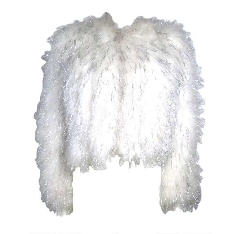 White Ostrich Feather & Silver Tinsel  Bolero Jacket -New Years! For Sale