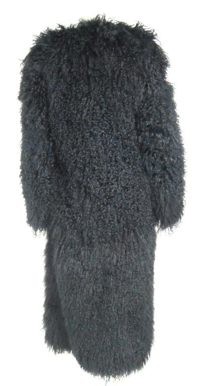 Black Mongolian Long Curly Lamb Coat BCBG In Excellent Condition For Sale In San Francisco, CA