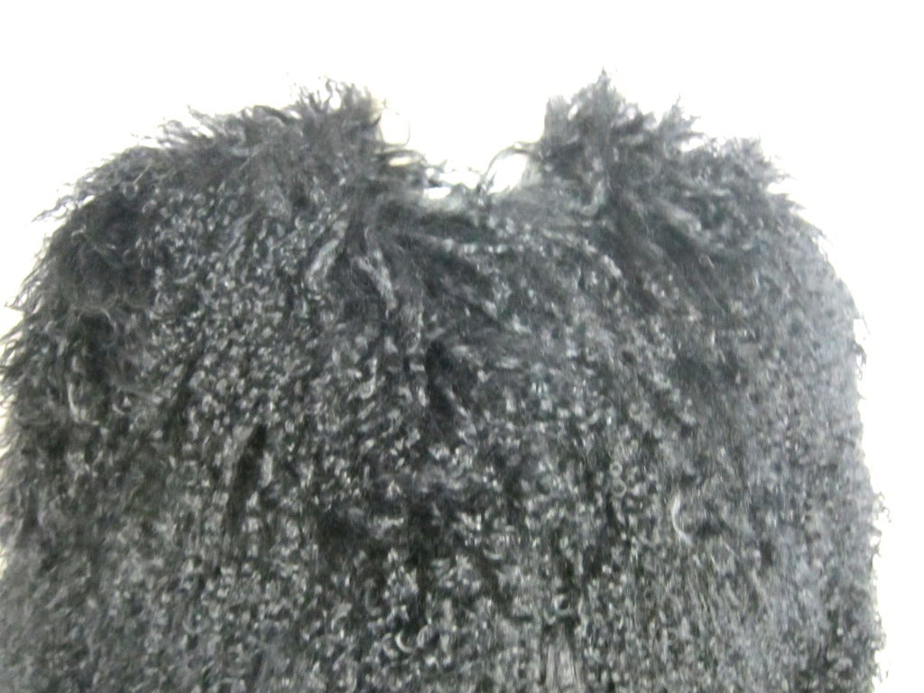 Women's Black Mongolian Long Curly Lamb Coat BCBG For Sale