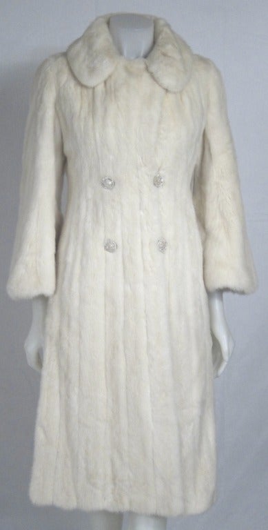 1960s Creamy White Jackie O Full Length Mink Coat-fancy buttons