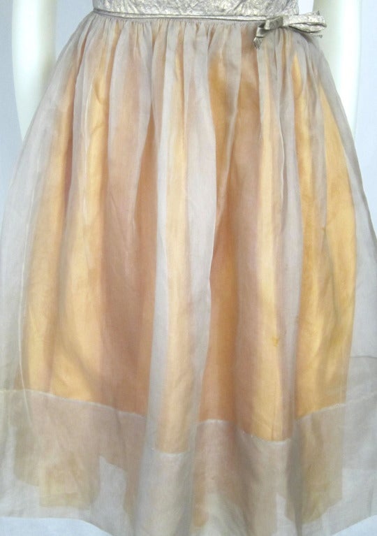 1960s Golden Brocade  Nude Organza & Orange Cocktail Party Dress. For Sale 1
