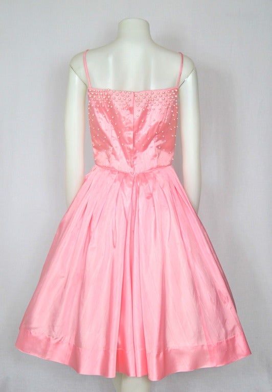 1950s Style Victor Costa Pink Morie Pearl Beaded  Party Wedding Dress For Sale 2