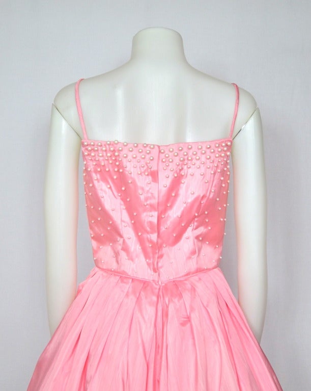 1950s Style Victor Costa Pink Morie Pearl Beaded  Party Wedding Dress For Sale 3