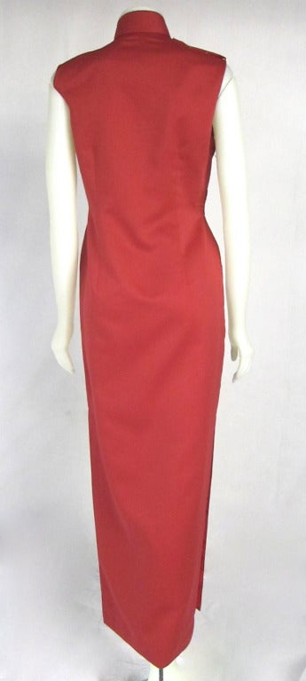 1960s Asian Red Tufted Velvet Roses Silver Sequins Cheongsam Long Dress In Excellent Condition For Sale In San Francisco, CA