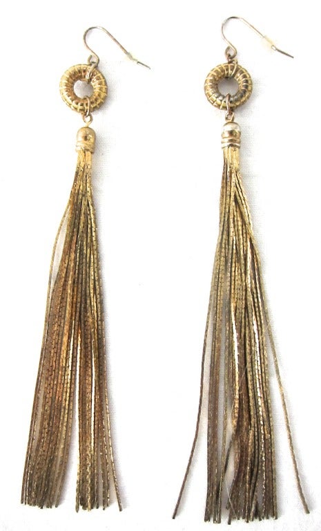Long fine strips of gold metal Duster shoulder pierced earrings  Swinging Fun! 

Length 4.5