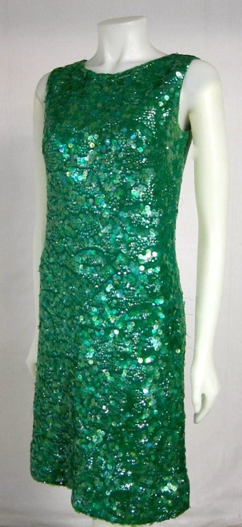 1960s  Shamrock Green Paillette Sequin Shine  Wiggle Party Dress!  Get Lucky! In Excellent Condition For Sale In San Francisco, CA