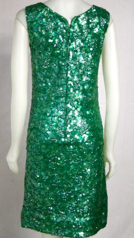 Women's 1960s  Shamrock Green Paillette Sequin Shine  Wiggle Party Dress!  Get Lucky! For Sale
