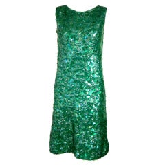 1960s  Shamrock Green Paillette Sequin Shine  Wiggle Party Dress!  Get Lucky!