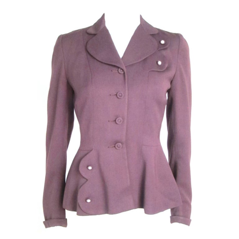 1940s Handsome Grape Blazer w Scallop and Rhinestone Details -Not for ...