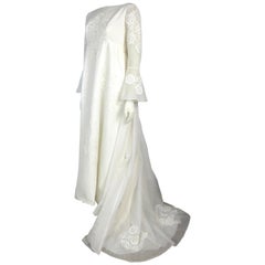 Vintage Late 1960s Organza & Lace  Empire Bell Sleeves Train Wedding Dress
