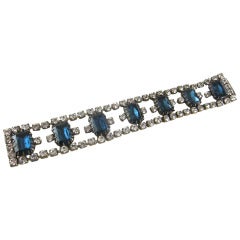 1940s 50s Czech Sapphire Blue Glass Stones  & Rhinestone Bracelet