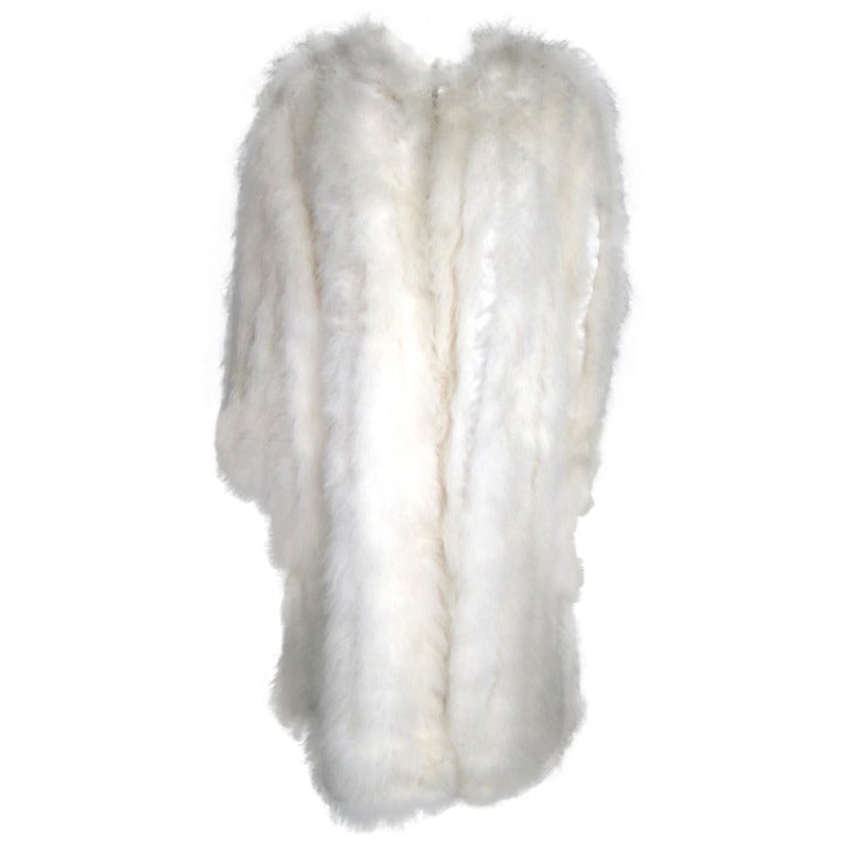 Vintage White Fluffy Ostrich  Feather Coat For Sale