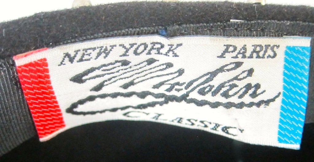 1920s Style Black Felt w Rhinestones & Bow Cloche Hat -Mr.John For Sale 2
