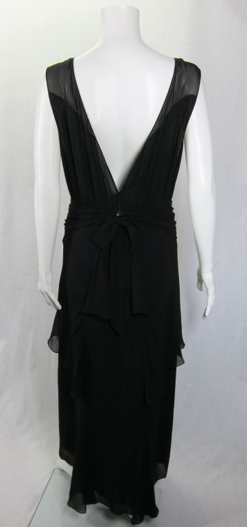VINTAGE 1920'S SILK SHEER BLACK FULL LENGTH SASH SHEATH DRESS For Sale ...