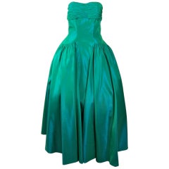 VINTAGE  BLUE GREEN IRiDESCENT & BOLERO STRAPLESS FORMAL DRESS