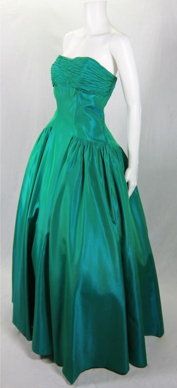VINTAGE  BLUE GREEN IRiDESCENT & BOLERO STRAPLESS FORMAL DRESS For Sale 1