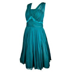 1950'S ELEGANT GREEN CHIFFON PARTY DRESS