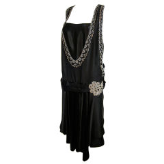 1920s SATIN RHINESTONE & BEADED FLAPPER DRESS