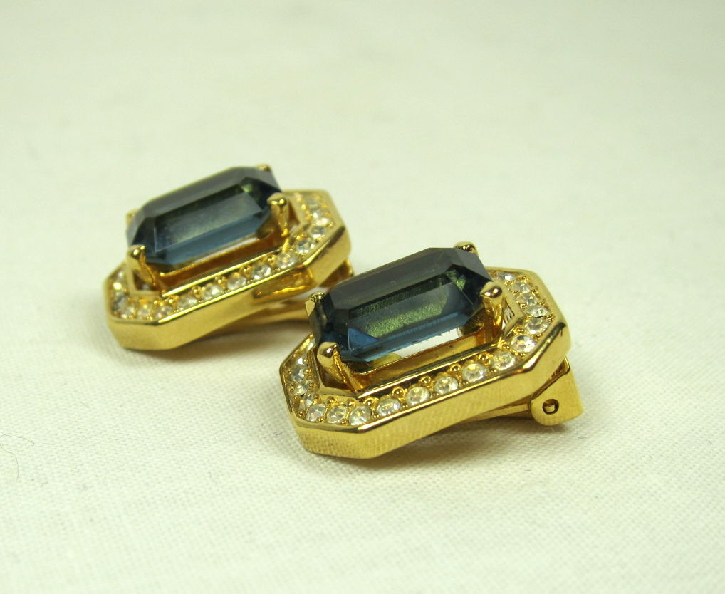 Women's Christian Dior Emerald Cut Sapphire Swarovski Crystal Earrings For Sale