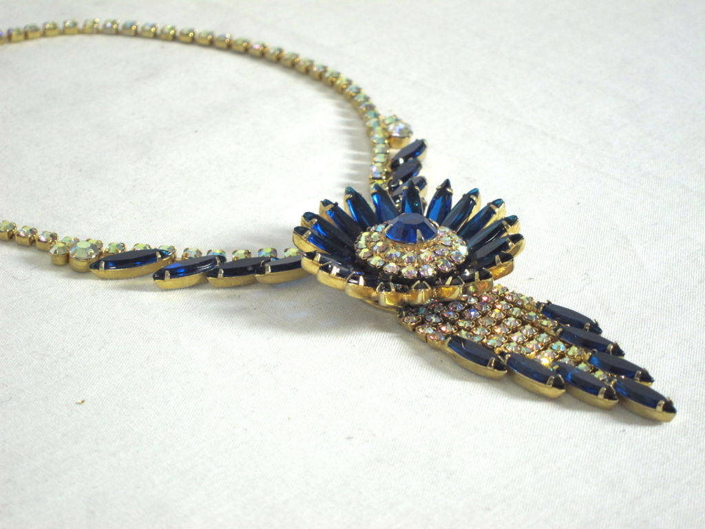 1960s Julianna Sapphire Marquis Fringe Necklace In Excellent Condition For Sale In San Francisco, CA