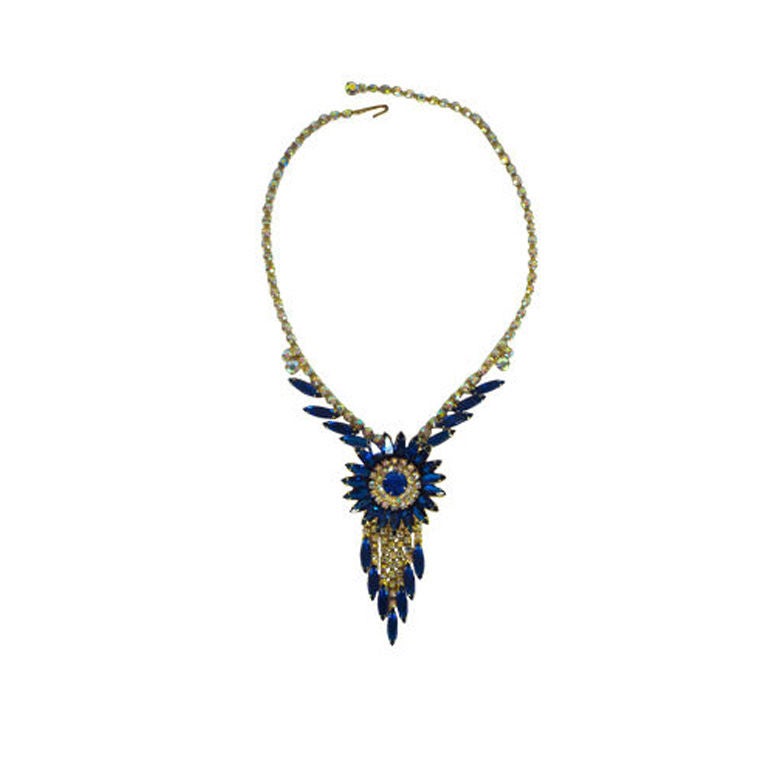 1960s Julianna Sapphire Marquis Fringe Necklace For Sale