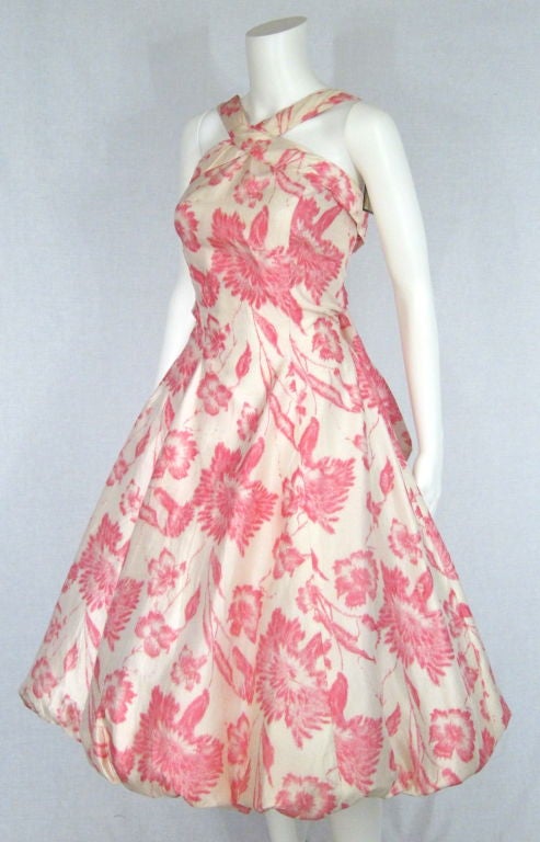 Women's Vintage 1950s PINK SILK BUBBLE HEM DRESS For Sale