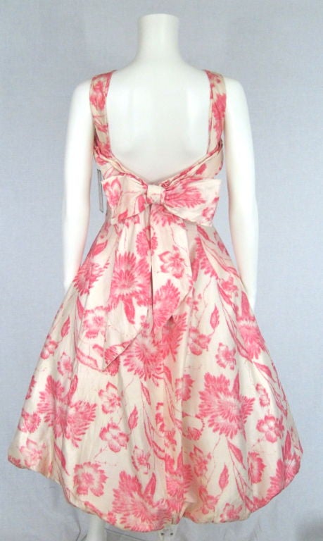 Vintage 1950s PINK SILK BUBBLE HEM DRESS For Sale 2