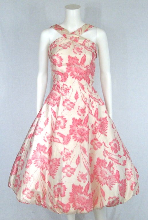 Vintage 1950s PINK SILK BUBBLE HEM DRESS For Sale 5