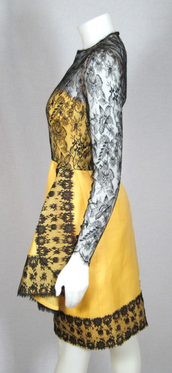 BILL BLASS YELLOW PARTY DRESS w BLACK LACE For Sale 1