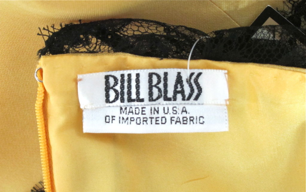 BILL BLASS YELLOW PARTY DRESS w BLACK LACE For Sale 6