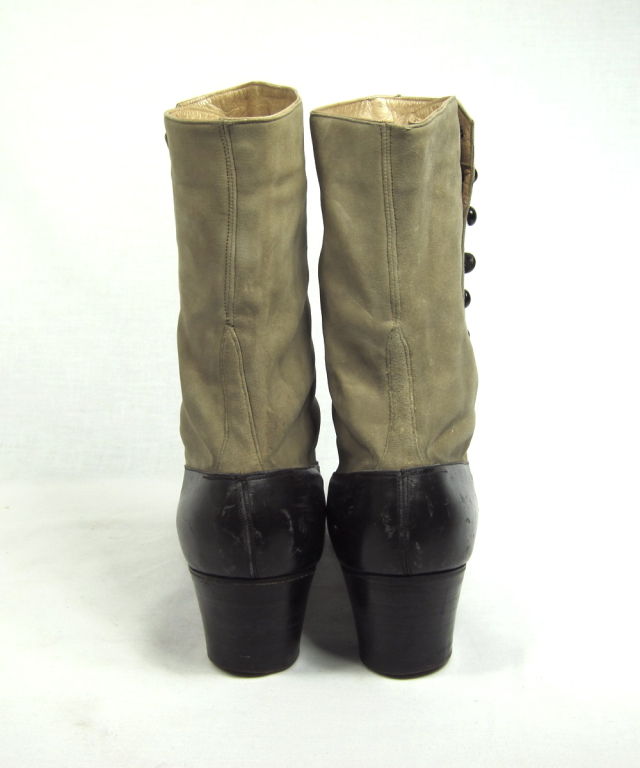 EDWARDIAN LEATHER and SUEDE HIGH BUTTON BOOTS sz 9.5 For Sale at