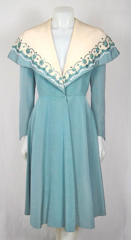 HARTNELL 1950s COUTURE SILK COAT LONDON EXHIBIT For Sale 6